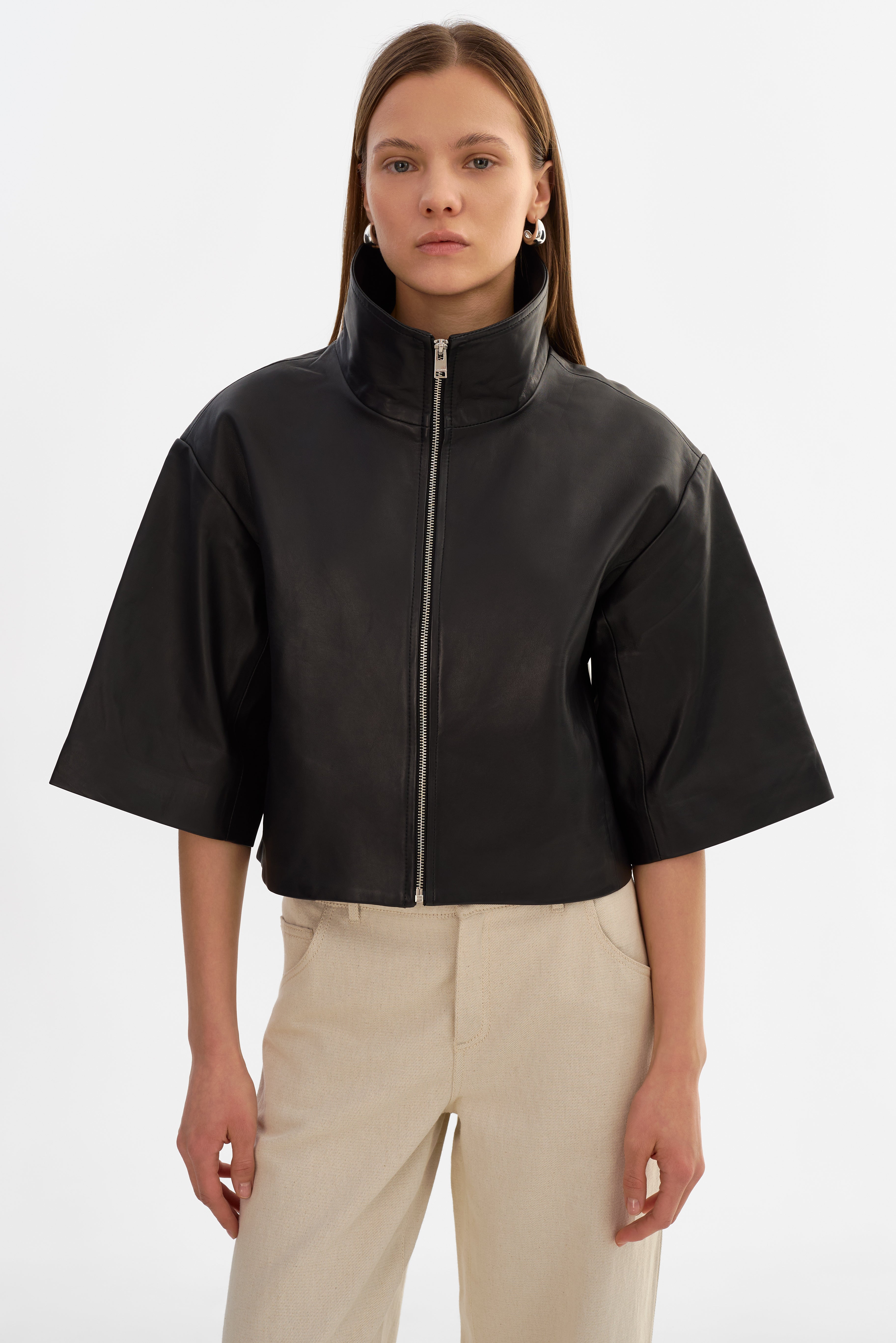 ELIN | Veste en cuir à col montant