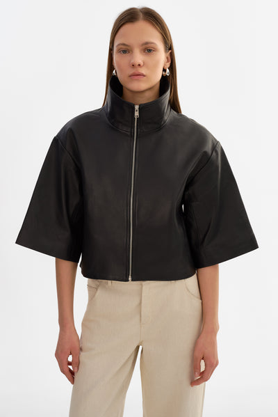 ELIN | Funnel Neck Leather Jacket