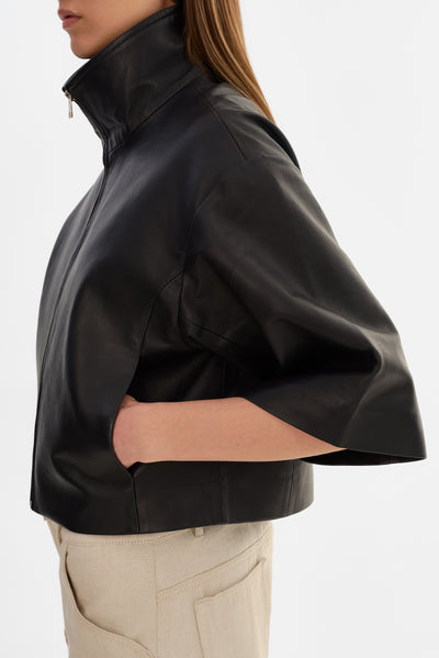 ELIN | Funnel Neck Leather Jacket