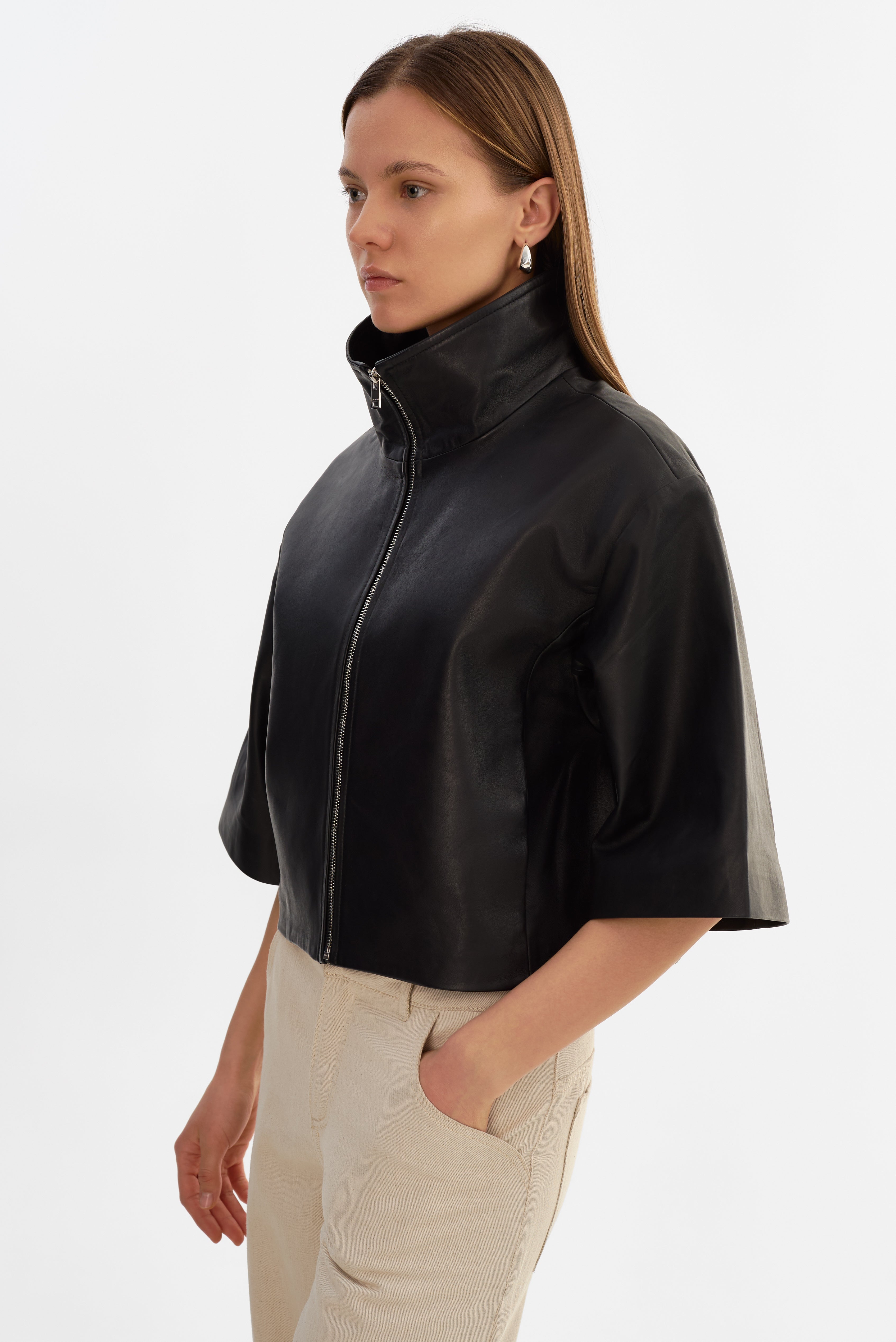 ELIN | Veste en cuir à col montant