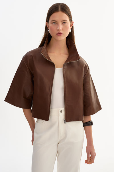 ELIN | Funnel Neck Leather Jacket