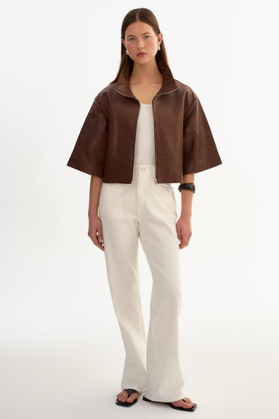 ELIN | Funnel Neck Leather Jacket