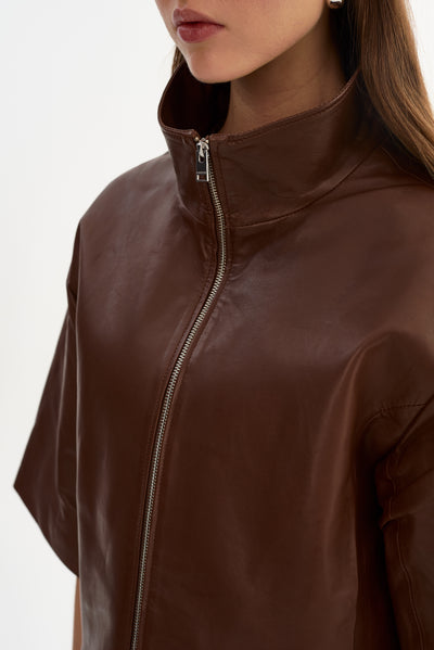 ELIN | Funnel Neck Leather Jacket