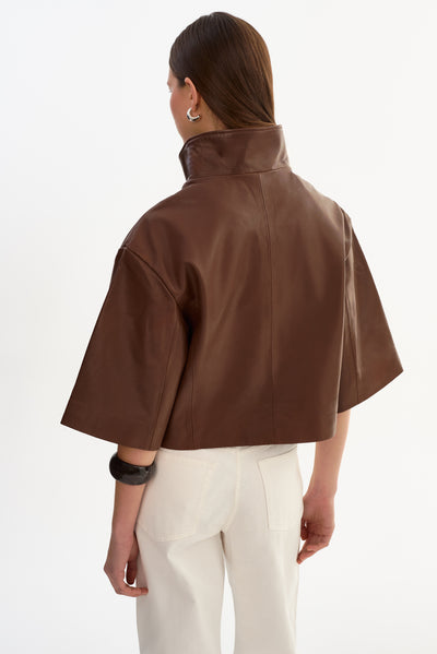 ELIN | Funnel Neck Leather Jacket