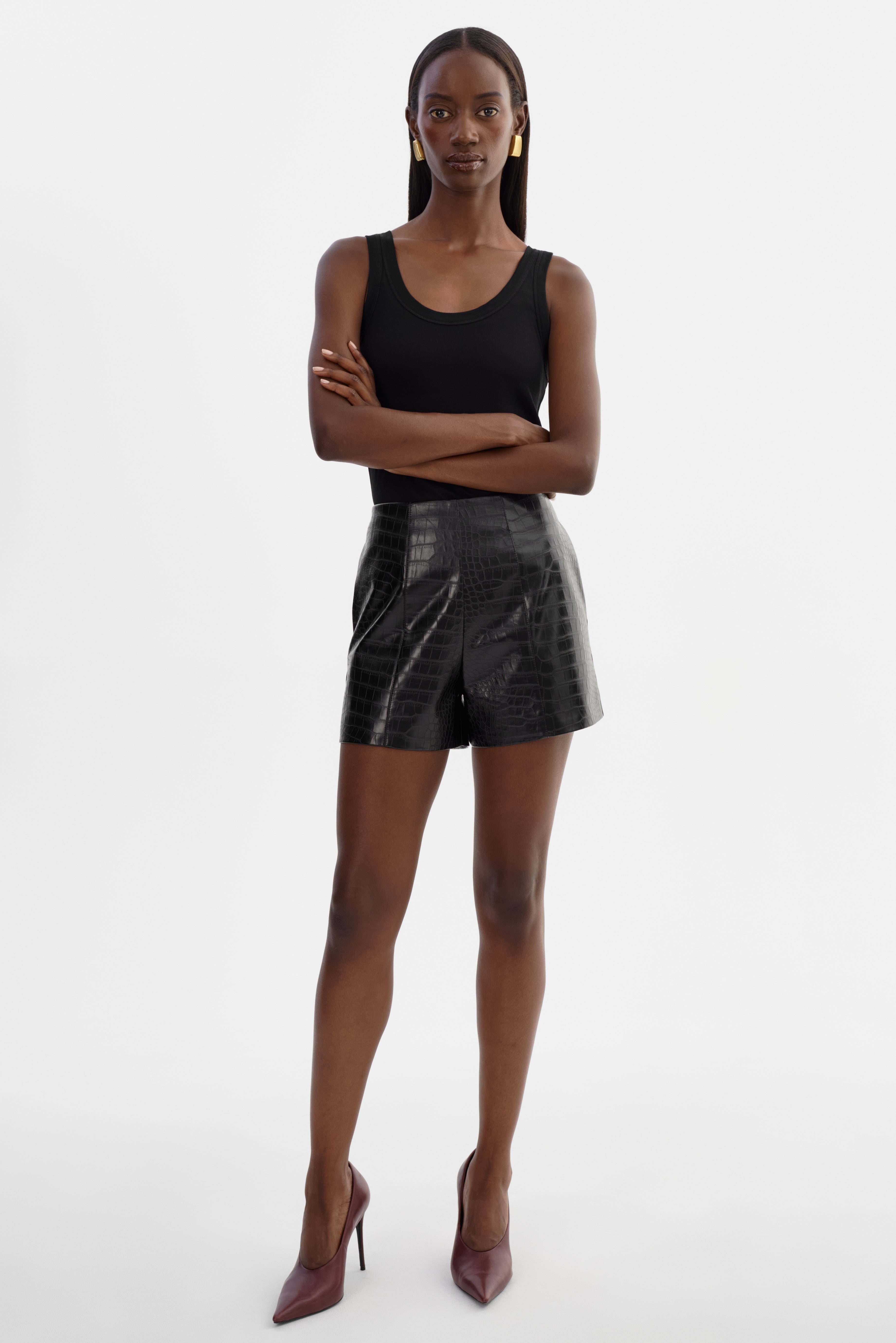 ESTHER | Faux Leather Croco Shorts