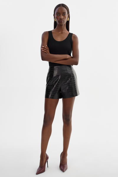 ESTHER | Faux Leather Croco Shorts