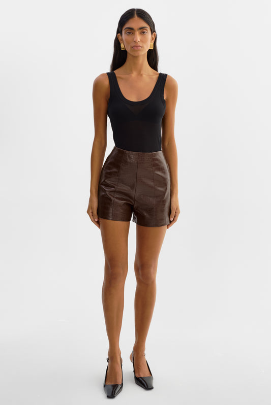 ESTHER | Faux Leather Croco Shorts