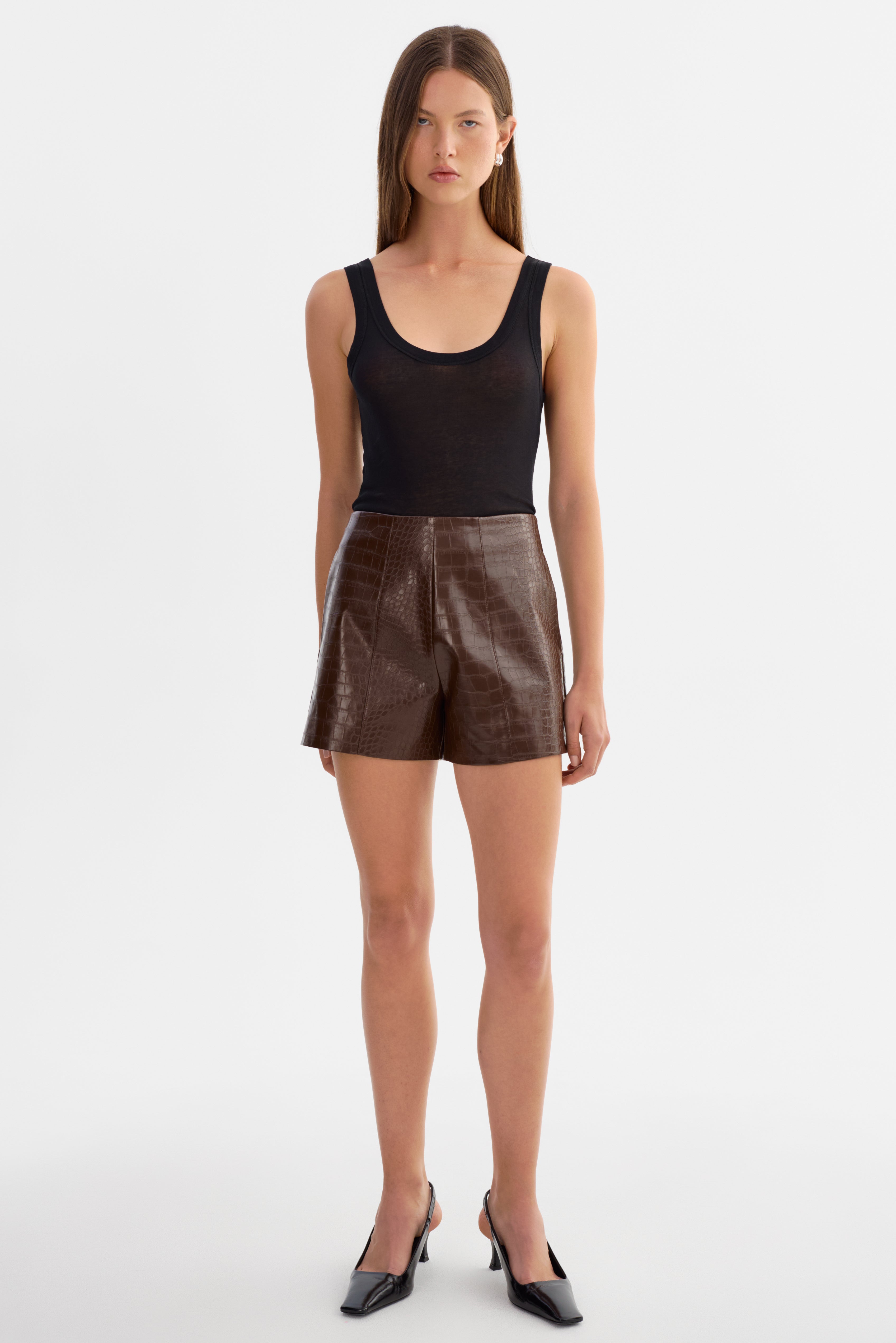 ESTHER | Faux Leather Croco Shorts