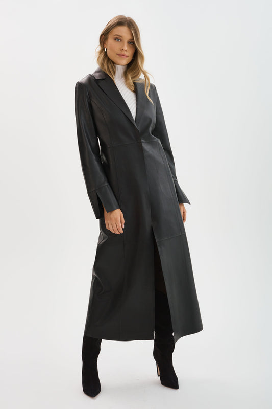 EVANNA | Manteau long en cuir
