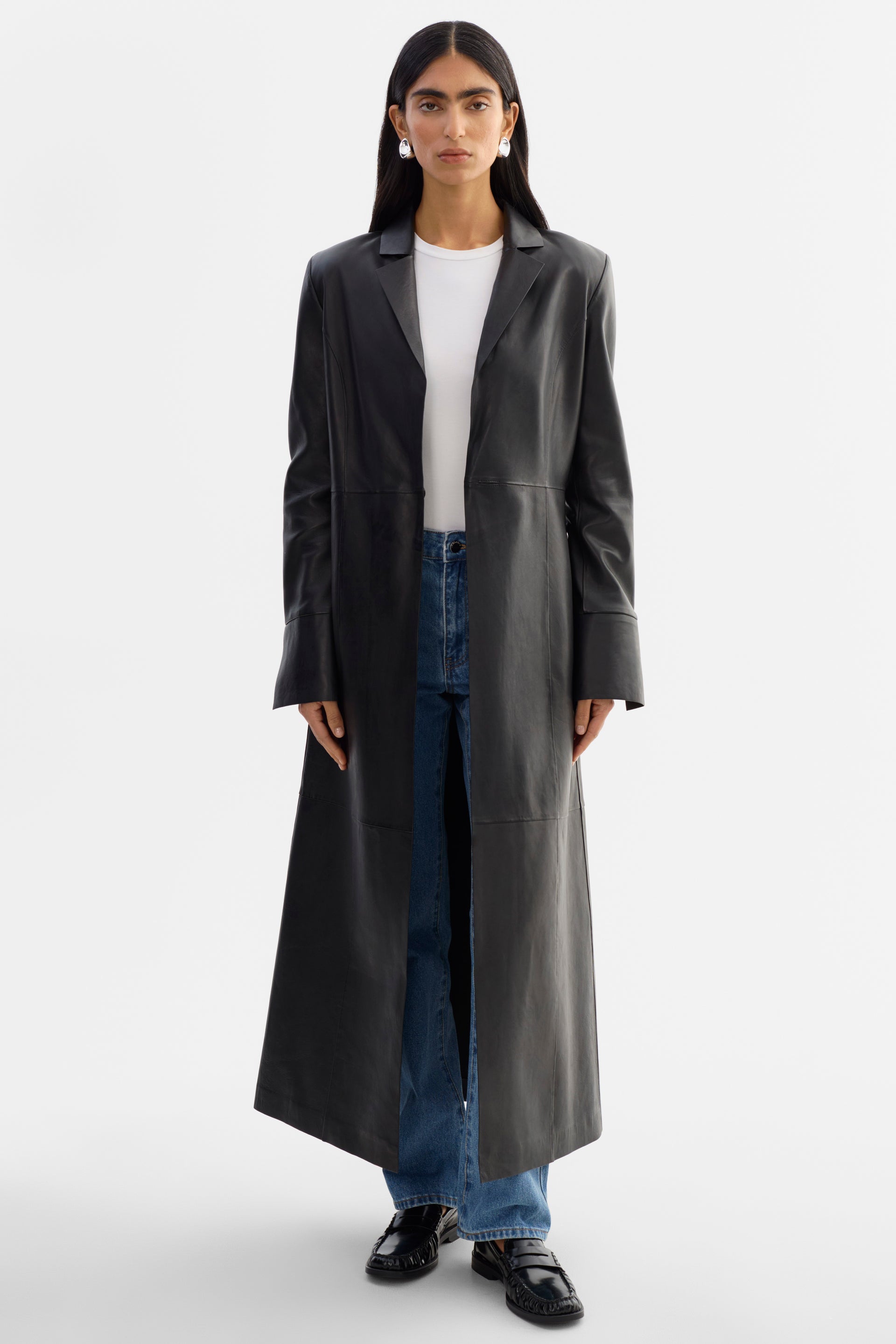 EVANNA Leather Maxi Coat