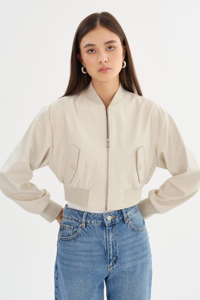 EVELIN | Cropped Faux Leather Bomber Jacket