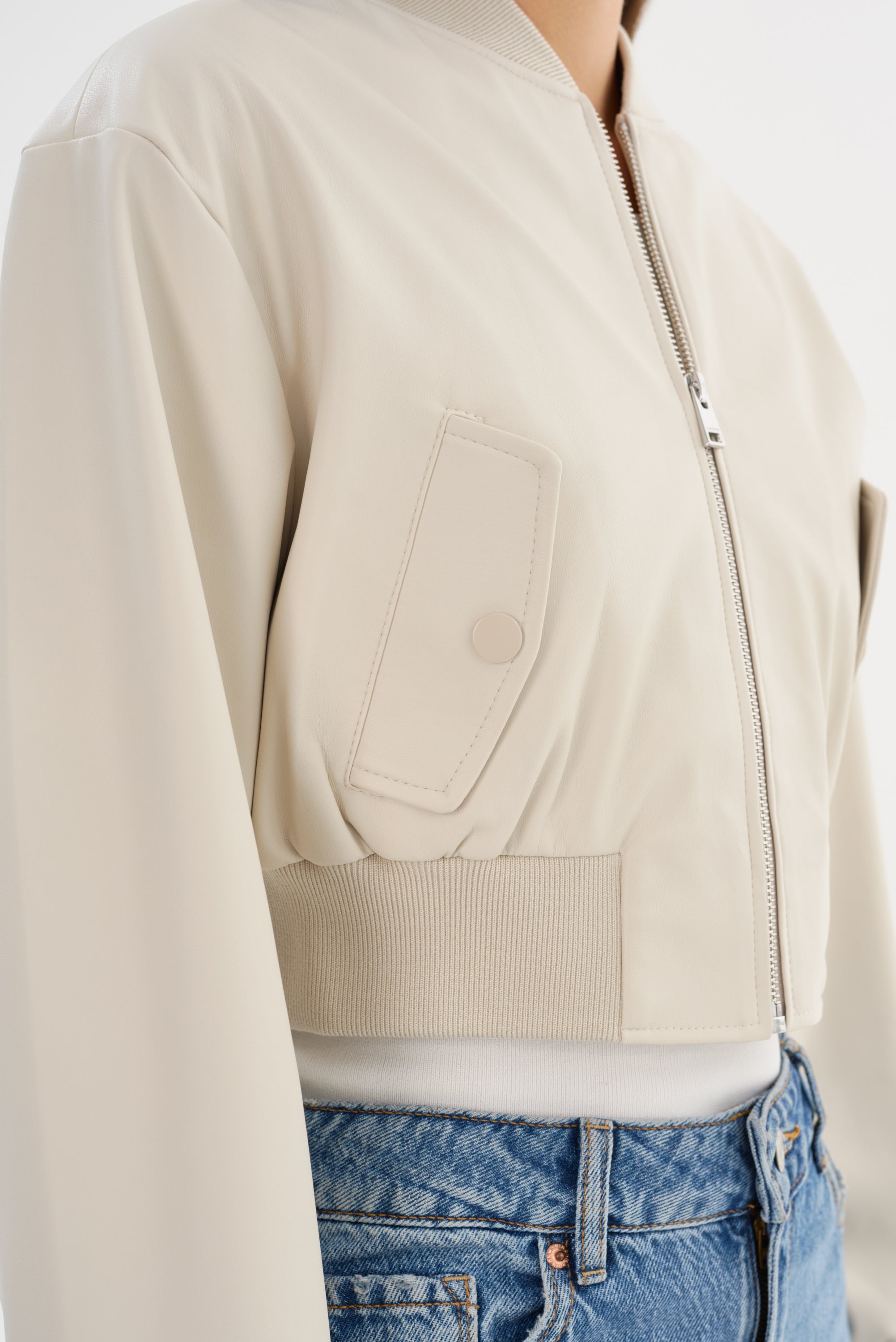 EVELIN | Cropped Faux Leather Bomber Jacket