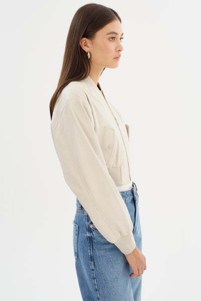 EVELIN | Cropped Faux Leather Bomber Jacket
