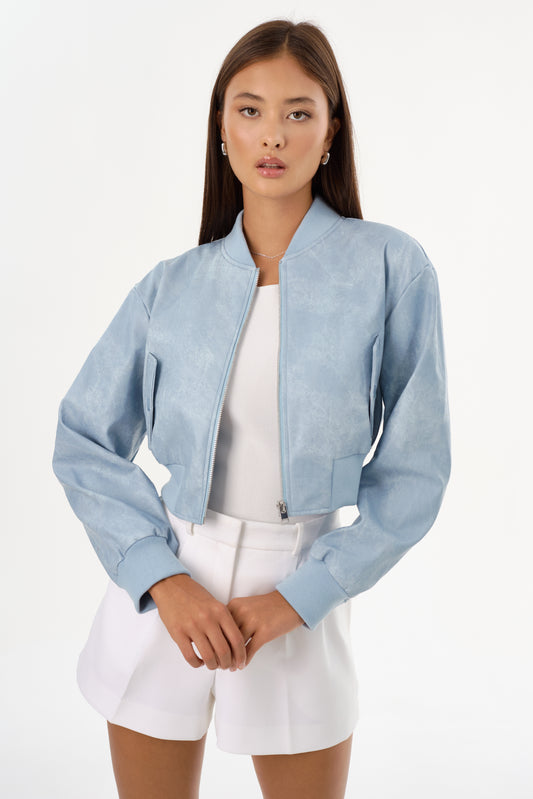 EVELIN D | Faux Leather Cropped Bomber