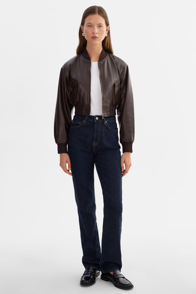 EVELIN | Cropped Faux Leather Bomber Jacket