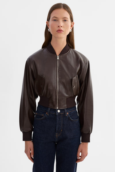 EVELIN | Cropped Faux Leather Bomber Jacket