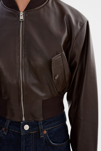 EVELIN | Cropped Faux Leather Bomber Jacket