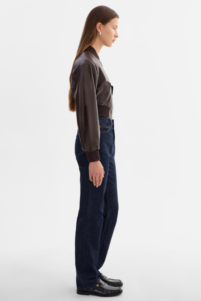 EVELIN | Cropped Faux Leather Bomber Jacket