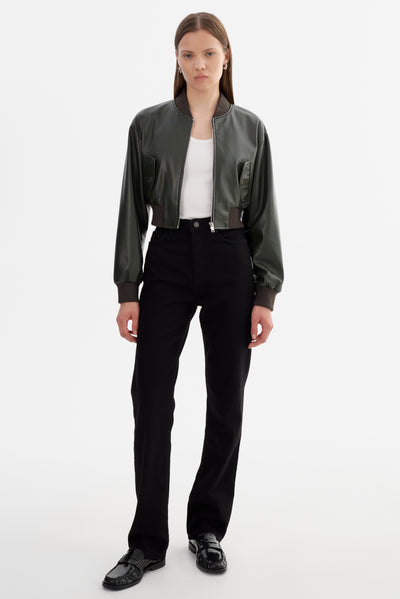 EVELIN | Cropped Faux Leather Bomber Jacket