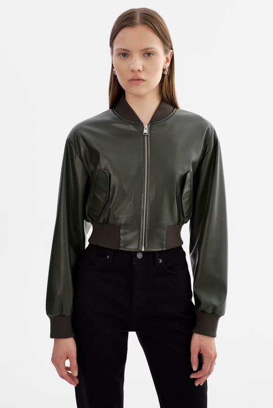 EVELIN | Faux Leather Cropped Bomber