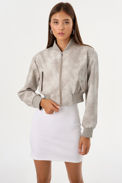 EVELIN D | Cropped Faux Leather Bomber Jacket