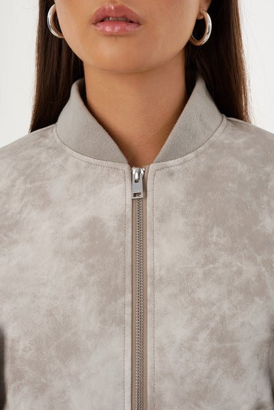 EVELIN D | Cropped Faux Leather Bomber Jacket