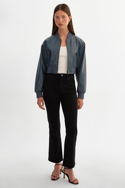 EVELIN | Cropped Faux Leather Bomber Jacket