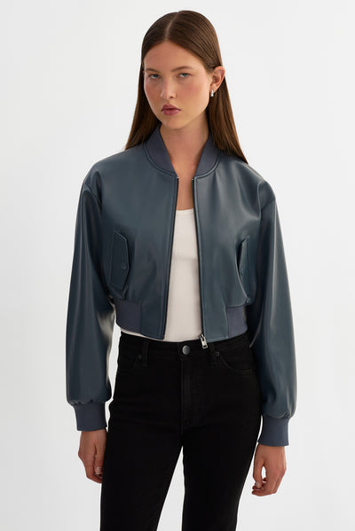 EVELIN | Cropped Faux Leather Bomber Jacket