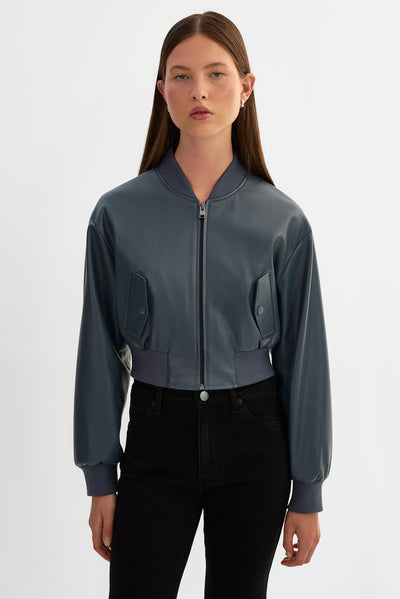 EVELIN | Cropped Faux Leather Bomber Jacket