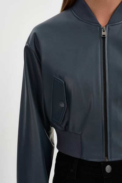 EVELIN | Cropped Faux Leather Bomber Jacket
