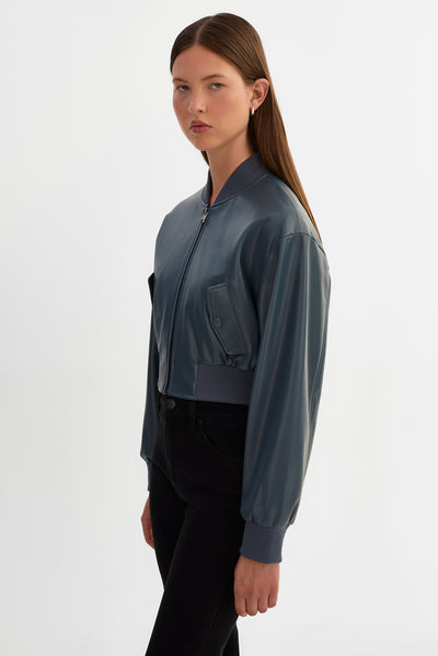 EVELIN | Cropped Faux Leather Bomber Jacket