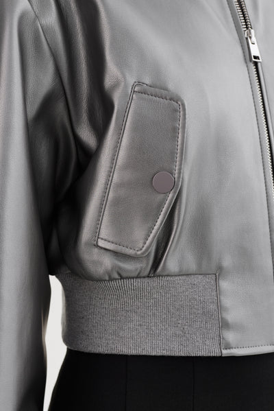 EVELIN | Cropped Faux Leather Bomber Jacket