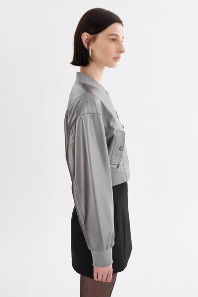 EVELIN | Cropped Faux Leather Bomber Jacket