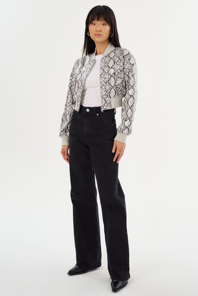 EVELIN | Cropped Faux Leather Bomber Jacket