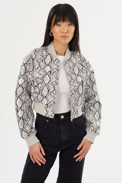 EVELIN | Cropped Faux Leather Bomber Jacket