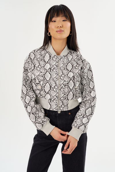 EVELIN | Cropped Faux Leather Bomber Jacket