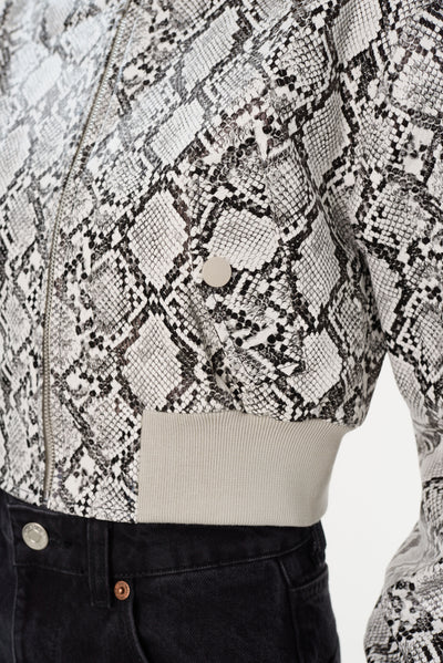 EVELIN | Cropped Faux Leather Bomber Jacket