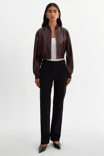 EVELIN | Cropped Faux Leather Bomber Jacket