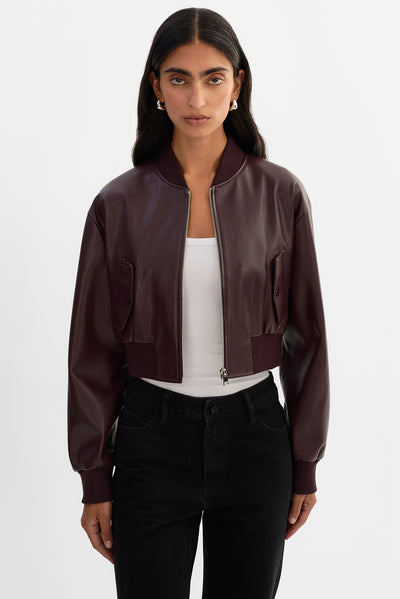 EVELIN | Cropped Faux Leather Bomber Jacket