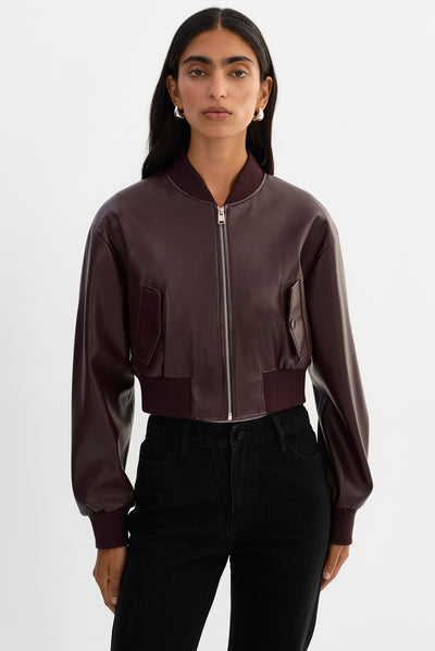 EVELIN | Cropped Faux Leather Bomber Jacket