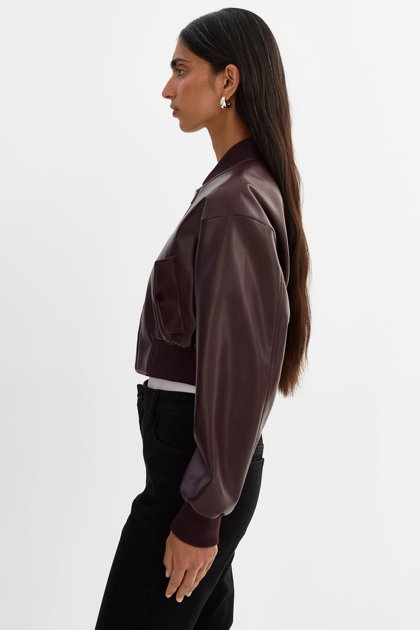 EVELIN | Cropped Faux Leather Bomber Jacket