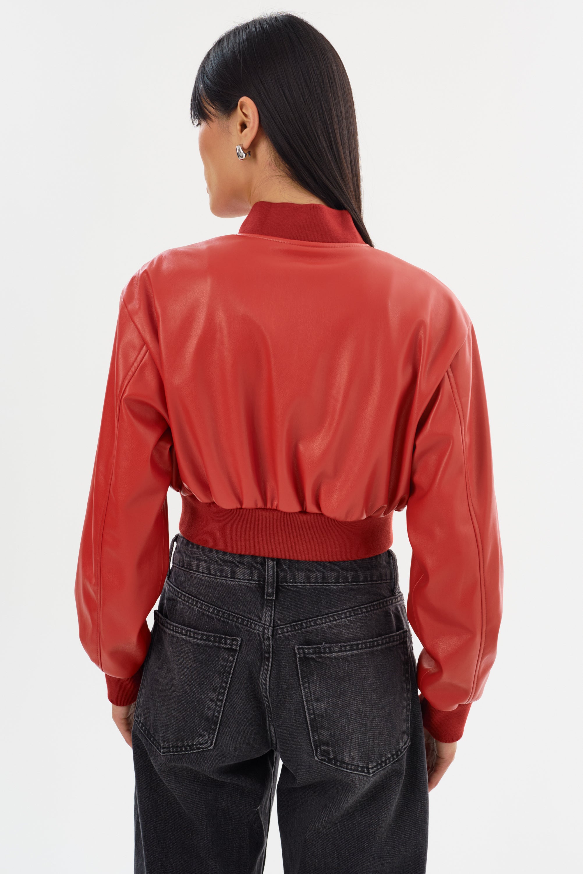 EVELIN | Cropped Faux Leather Bomber Jacket