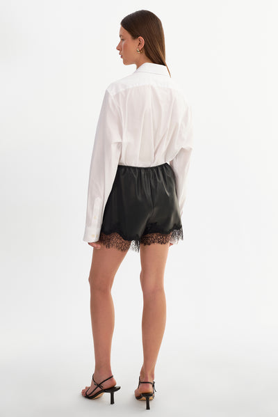 FARAH | Lace Trim Faux Leather Shorts