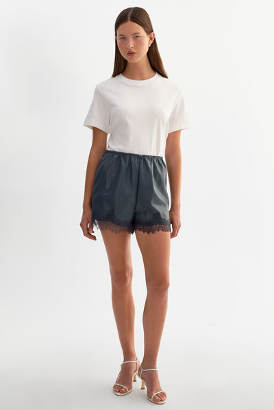 FARAH | Lace Trim Faux Leather Shorts