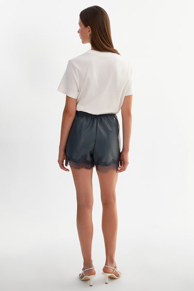 FARAH | Lace Trim Faux Leather Shorts