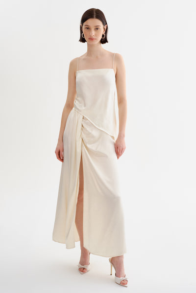 FELIPA | Satin Draped Maxi Skirt
