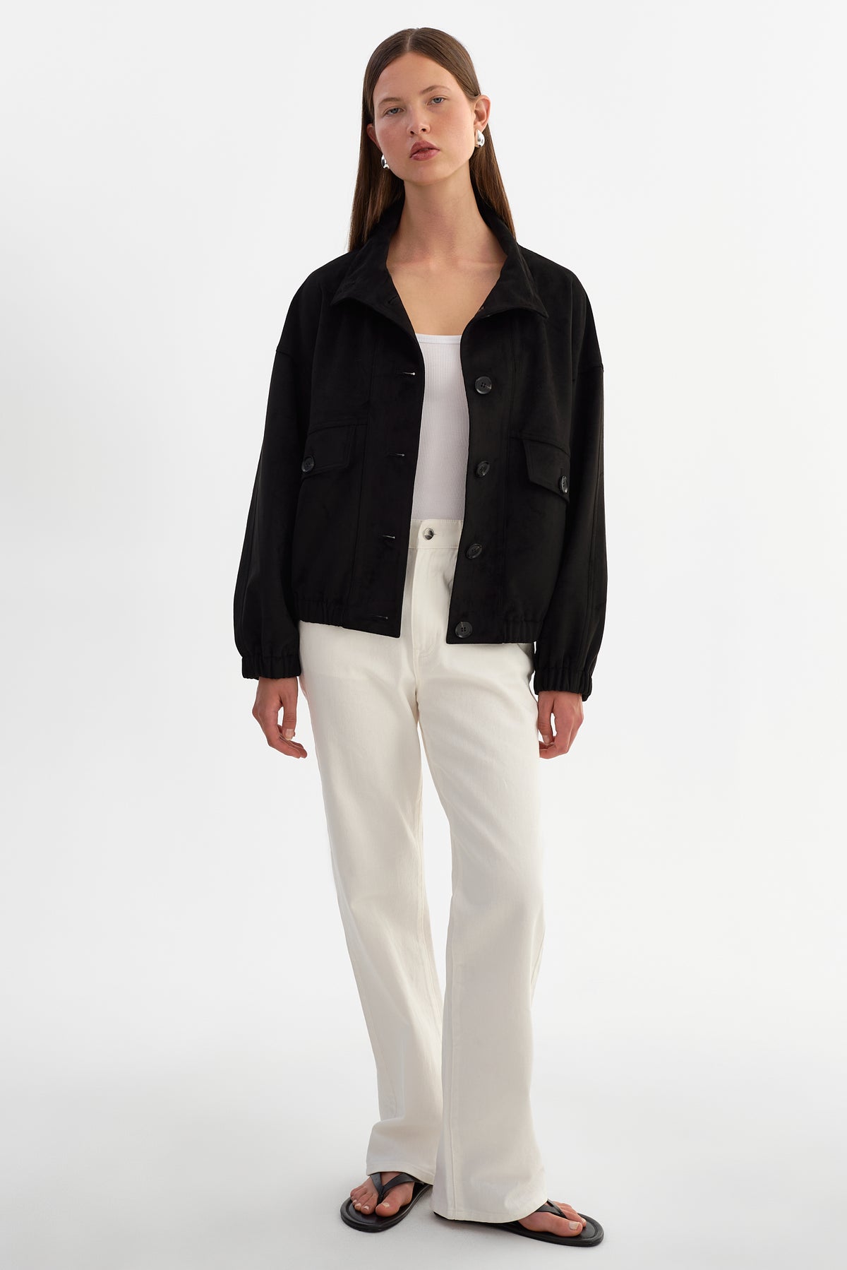 FIDELINA | Faux Suede Bomber Jacket