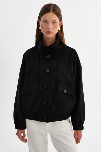 FIDELINA | Faux Suede Bomber Jacket