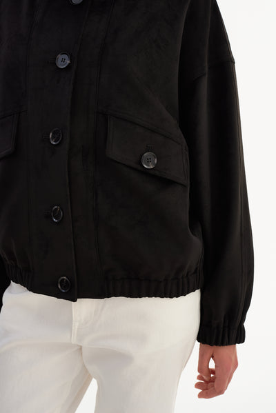 FIDELINA | Faux Suede Bomber Jacket