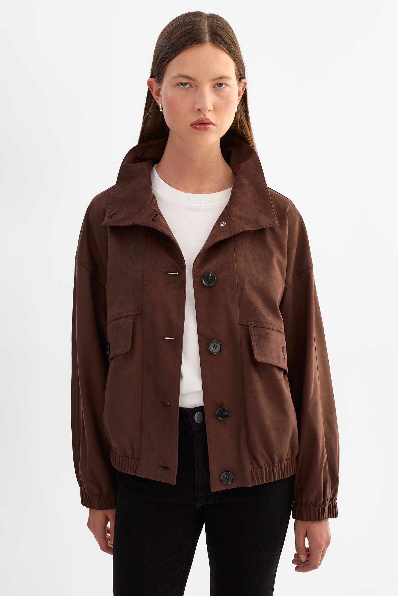 FIDELINA | Faux Suede Bomber Jacket
